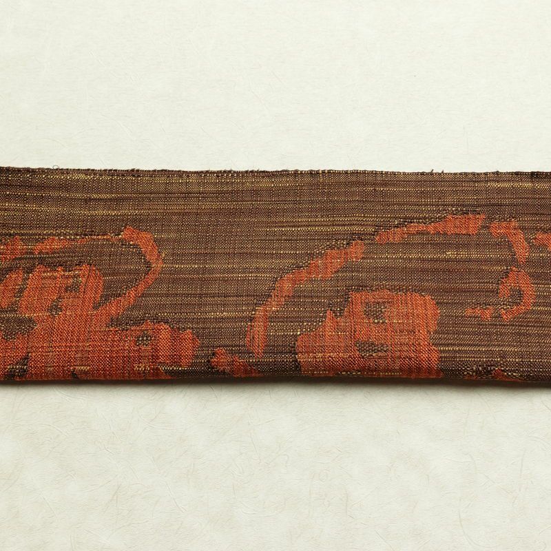 名古屋帯 六通柄 正絹 幾何学柄・抽象柄 松葉仕立て なごや帯 リサイクル帯 帯 紬地 茶_画像13