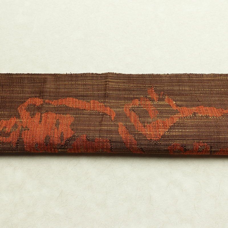 名古屋帯 六通柄 正絹 幾何学柄・抽象柄 松葉仕立て なごや帯 リサイクル帯 帯 紬地 茶_画像14