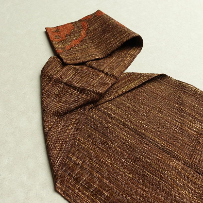 名古屋帯 六通柄 正絹 幾何学柄・抽象柄 松葉仕立て なごや帯 リサイクル帯 帯 紬地 茶_画像16
