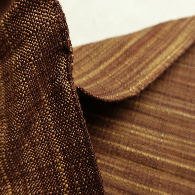 名古屋帯 六通柄 正絹 幾何学柄・抽象柄 松葉仕立て なごや帯 リサイクル帯 帯 紬地 茶_画像17