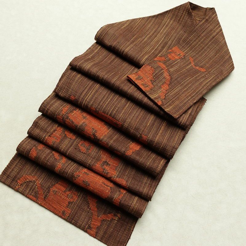 名古屋帯 六通柄 正絹 幾何学柄・抽象柄 松葉仕立て なごや帯 リサイクル帯 帯 紬地 茶_画像18