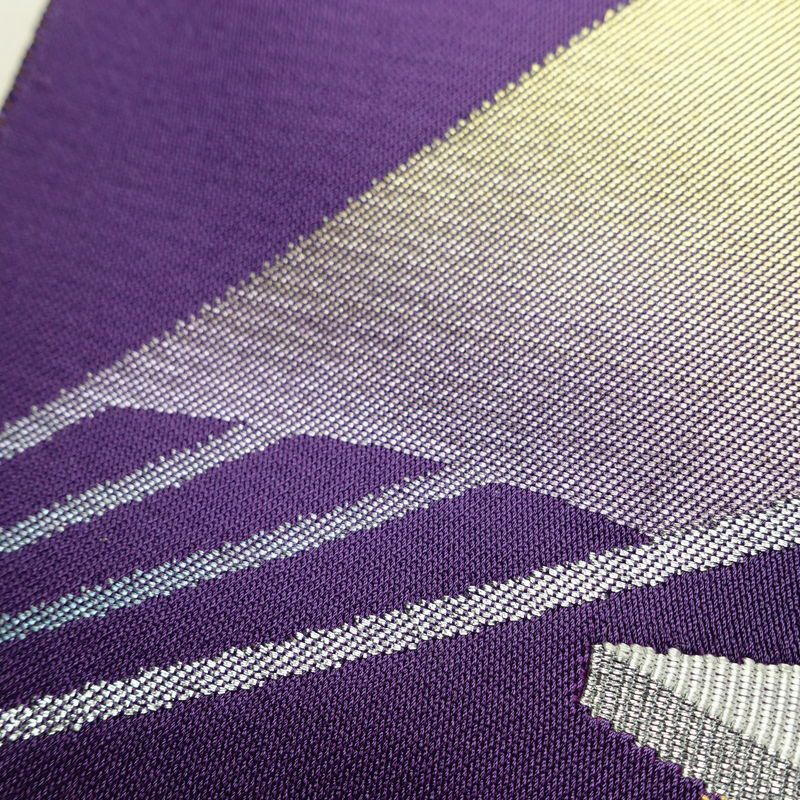 名古屋帯 太鼓柄 正絹 古典柄 松葉仕立て なごや帯 リサイクル帯 帯 引箔 扇子 紫・藤色_画像6