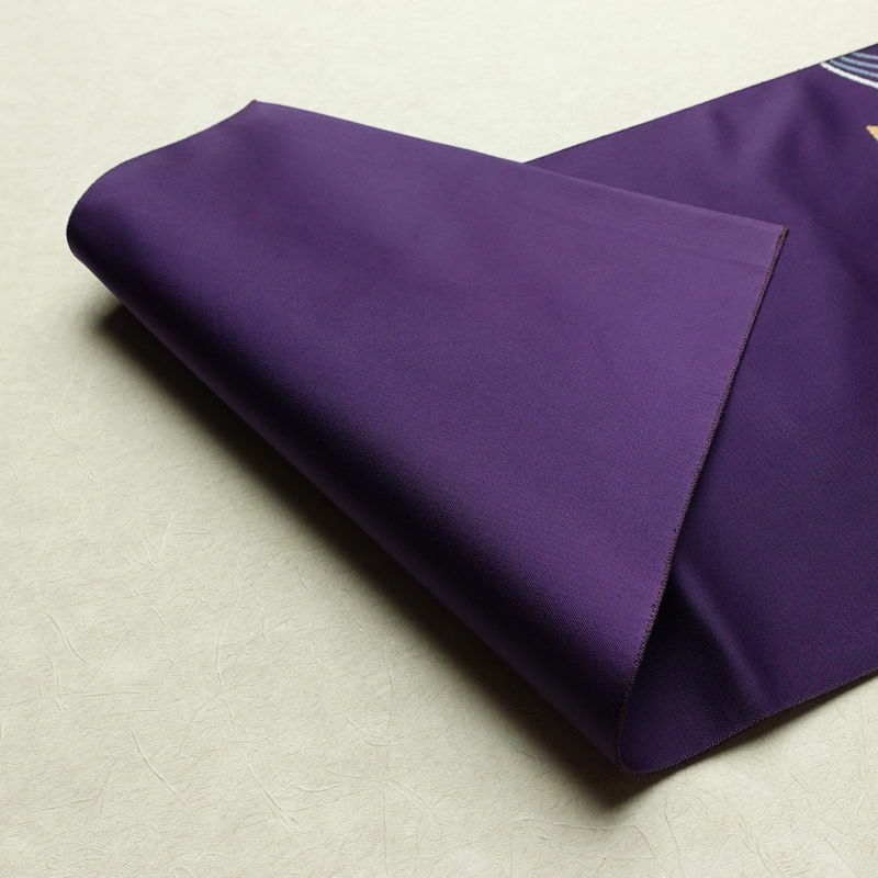 名古屋帯 太鼓柄 正絹 古典柄 松葉仕立て なごや帯 リサイクル帯 帯 引箔 扇子 紫・藤色_画像9