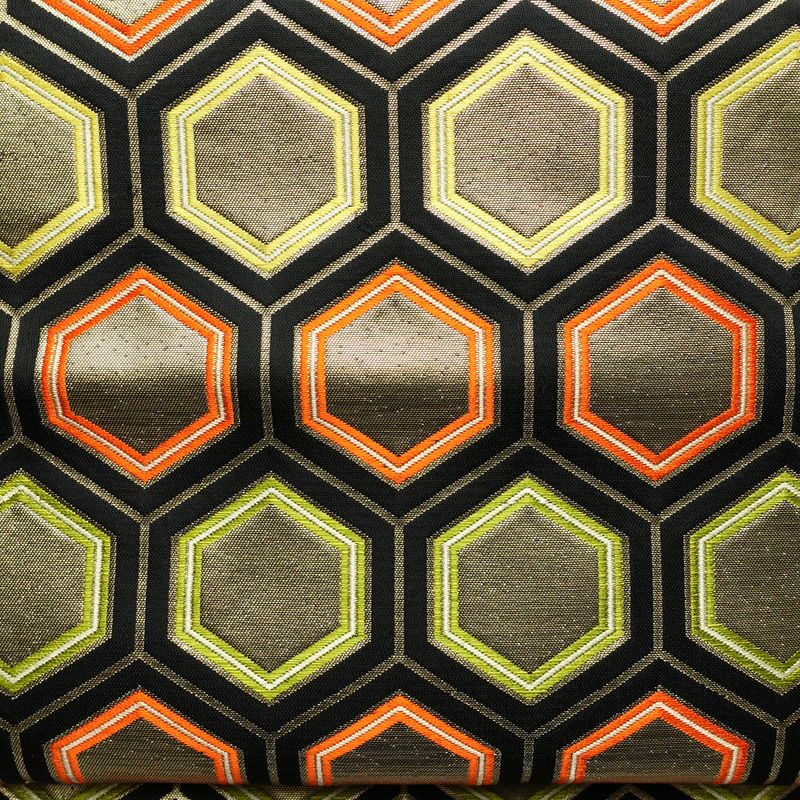 名古屋帯 六通柄 正絹 亀甲柄 名古屋仕立て なごや帯 リサイクル帯 帯 引箔 黒_画像2