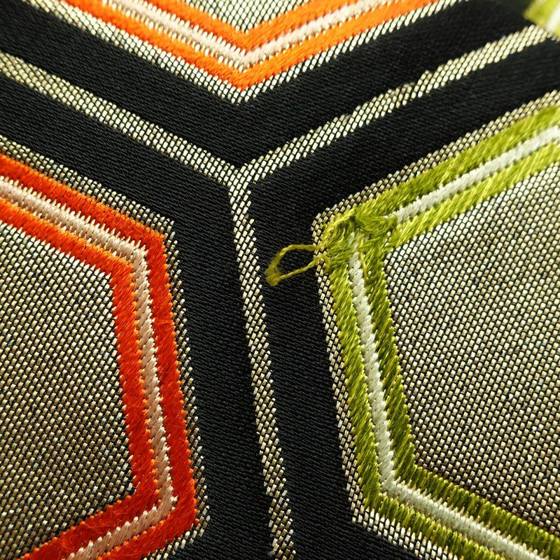 名古屋帯 六通柄 正絹 亀甲柄 名古屋仕立て なごや帯 リサイクル帯 帯 引箔 黒_画像17