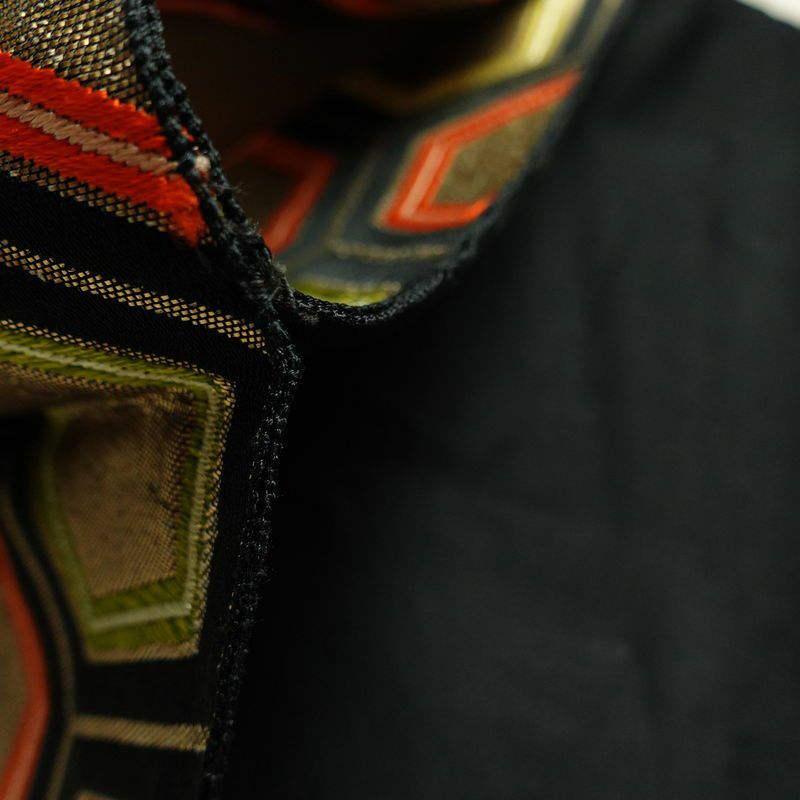 名古屋帯 六通柄 正絹 亀甲柄 名古屋仕立て なごや帯 リサイクル帯 帯 引箔 黒_画像20