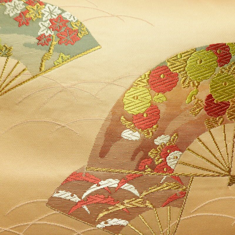 名古屋帯 太鼓柄 正絹 古典柄 名古屋仕立て シンプル 扇子 ベージュ_画像2
