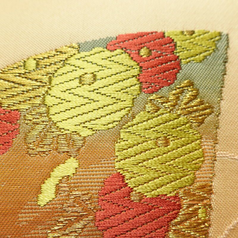名古屋帯 太鼓柄 正絹 古典柄 名古屋仕立て シンプル 扇子 ベージュ_画像4