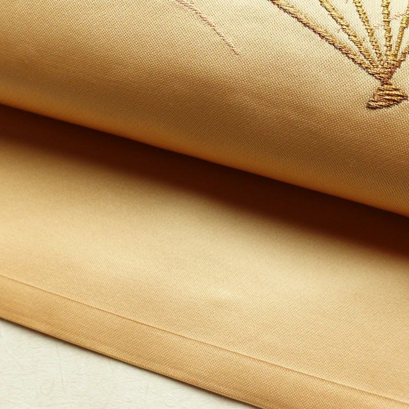 名古屋帯 太鼓柄 正絹 古典柄 名古屋仕立て シンプル 扇子 ベージュ_画像8