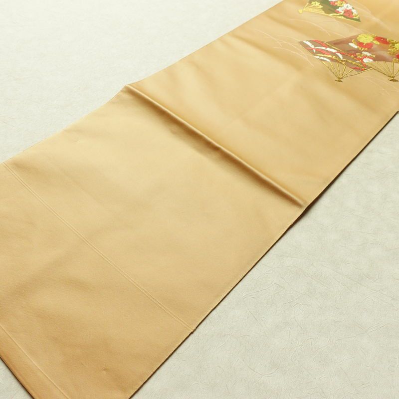 名古屋帯 太鼓柄 正絹 古典柄 名古屋仕立て シンプル 扇子 ベージュ_画像9