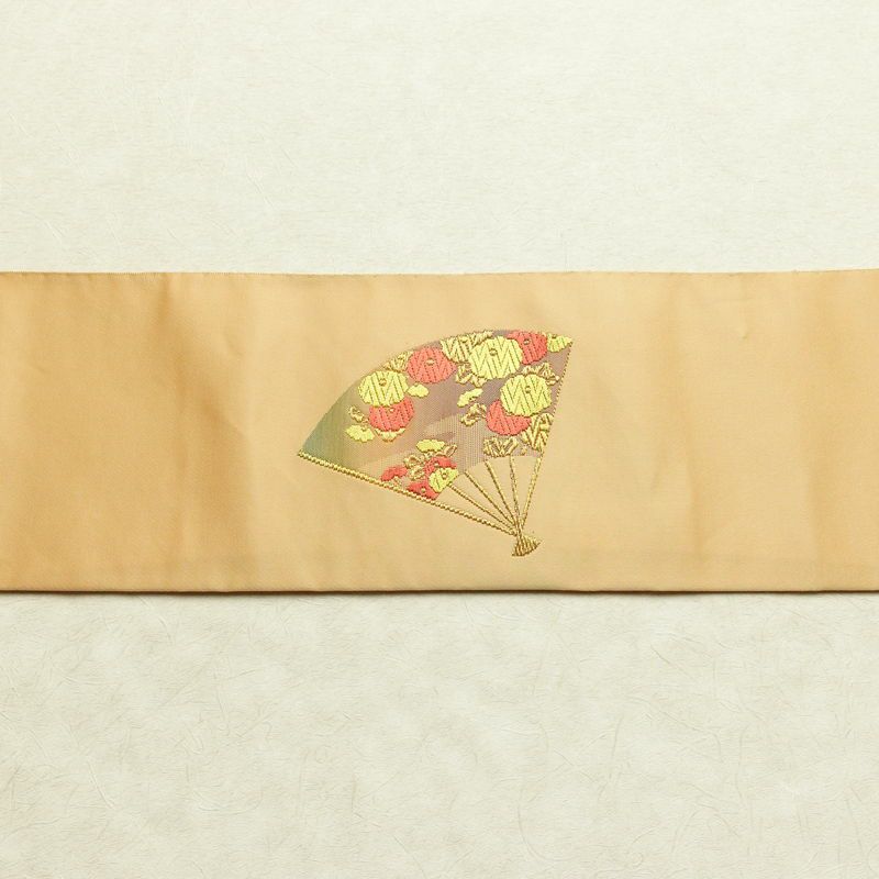 名古屋帯 太鼓柄 正絹 古典柄 名古屋仕立て シンプル 扇子 ベージュ_画像12
