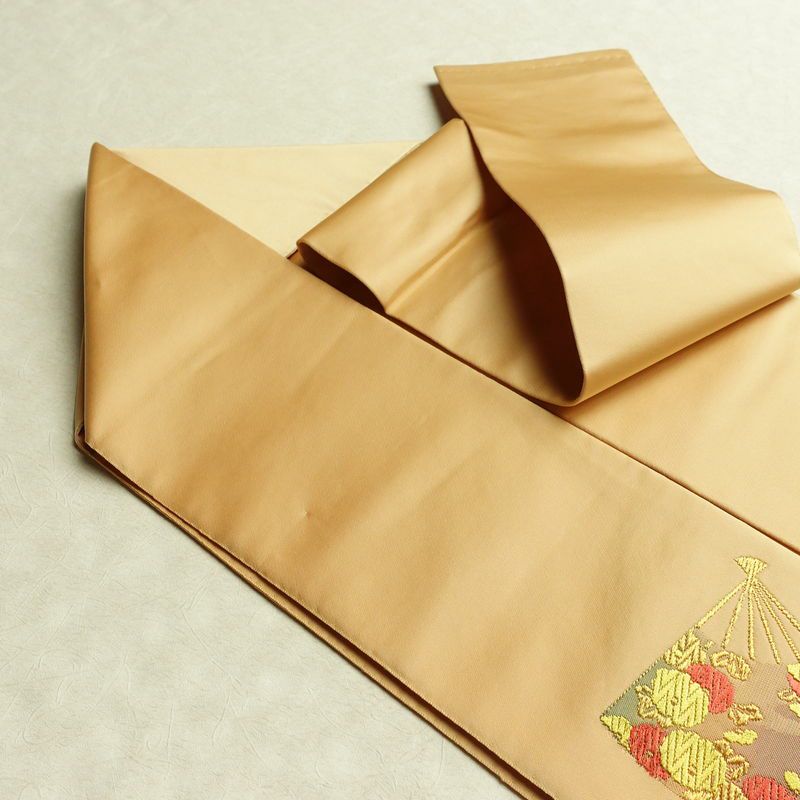 名古屋帯 太鼓柄 正絹 古典柄 名古屋仕立て シンプル 扇子 ベージュ_画像21