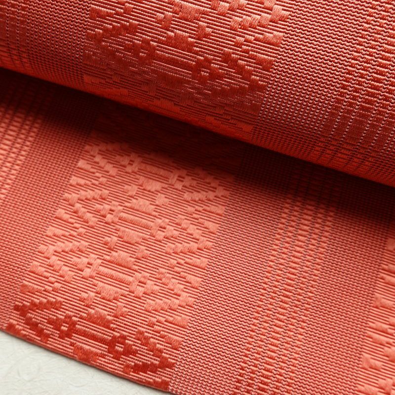 名古屋帯 全通柄 良品 夏用 正絹 縞柄・線柄 松葉仕立て なごや帯 リサイクル帯 ピンク 帯_画像7