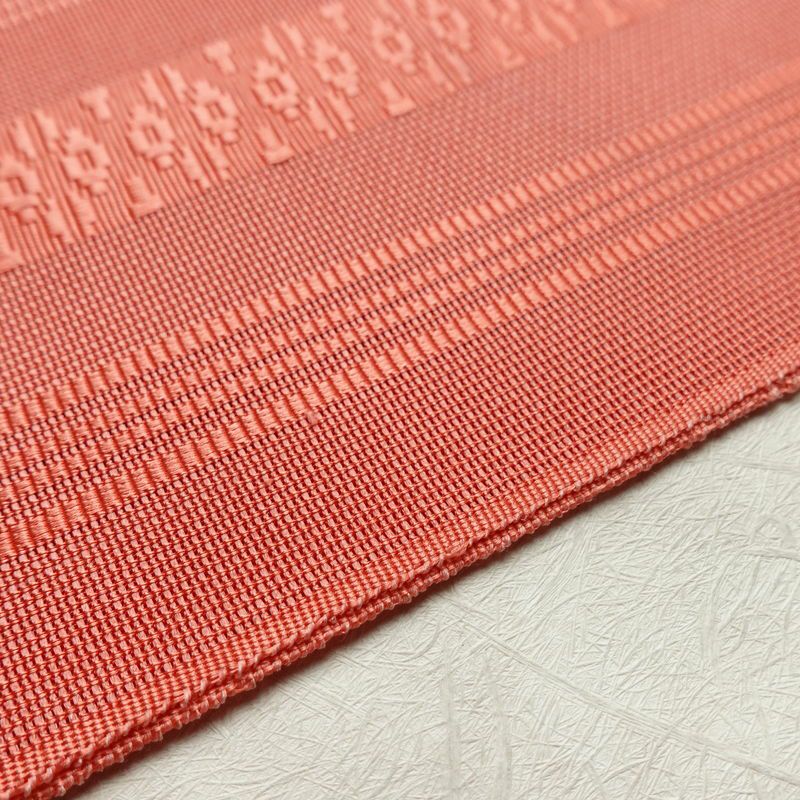 名古屋帯 全通柄 良品 夏用 正絹 縞柄・線柄 松葉仕立て なごや帯 リサイクル帯 ピンク 帯_画像12