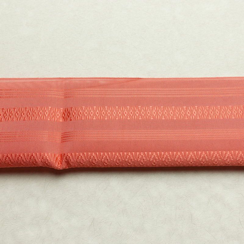 名古屋帯 全通柄 良品 夏用 正絹 縞柄・線柄 松葉仕立て なごや帯 リサイクル帯 ピンク 帯_画像14