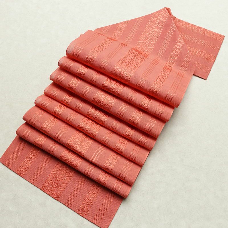 名古屋帯 全通柄 良品 夏用 正絹 縞柄・線柄 松葉仕立て なごや帯 リサイクル帯 ピンク 帯_画像17