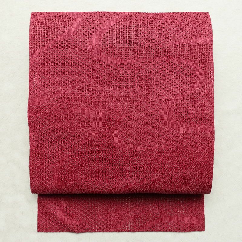 名古屋帯 全通柄 良品 夏用 正絹 流水・波柄 松葉仕立て なごや帯 リサイクル帯 帯 ピンク_画像1