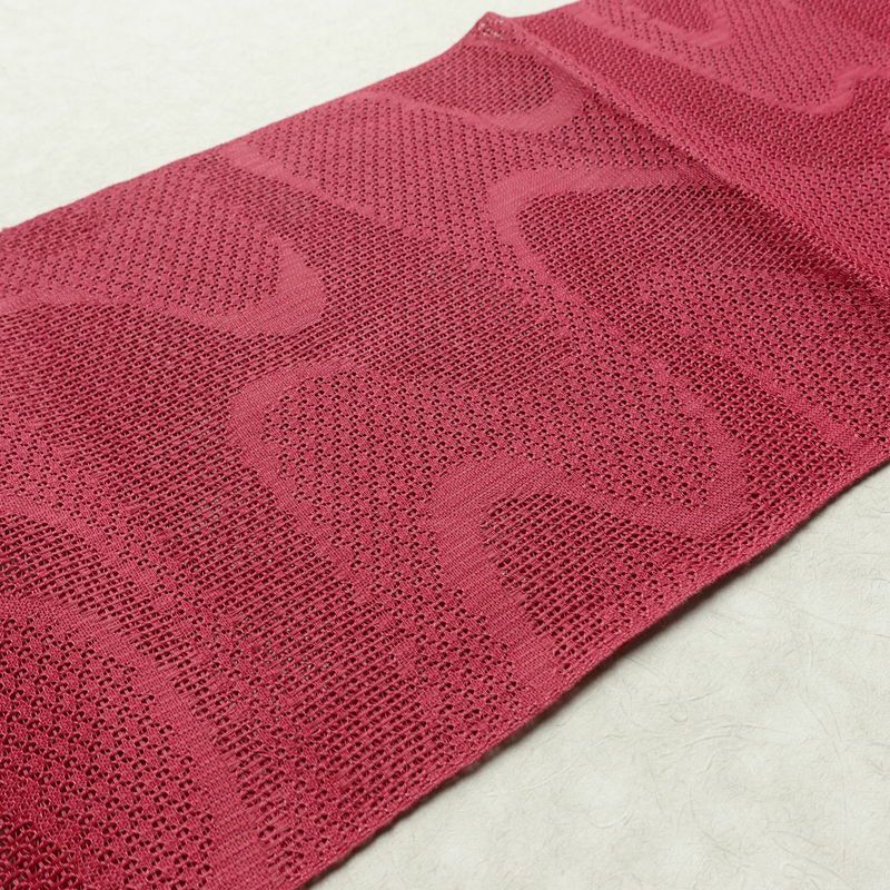 名古屋帯 全通柄 良品 夏用 正絹 流水・波柄 松葉仕立て なごや帯 リサイクル帯 帯 ピンク_画像11