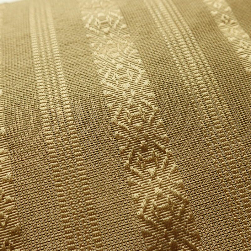 名古屋帯 全通柄 夏用 ポリエステル 縞柄・線柄 松葉仕立て なごや帯 リサイクル帯 帯 黄・黄土色_画像4