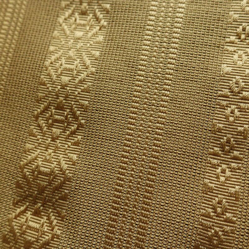 名古屋帯 全通柄 夏用 ポリエステル 縞柄・線柄 松葉仕立て なごや帯 リサイクル帯 帯 黄・黄土色_画像5