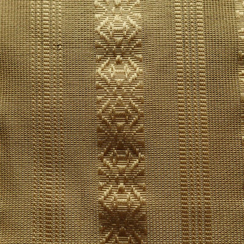 名古屋帯 全通柄 夏用 ポリエステル 縞柄・線柄 松葉仕立て なごや帯 リサイクル帯 帯 黄・黄土色_画像6