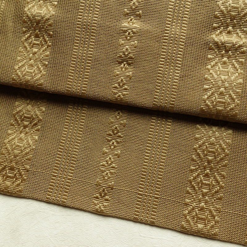 名古屋帯 全通柄 夏用 ポリエステル 縞柄・線柄 松葉仕立て なごや帯 リサイクル帯 帯 黄・黄土色_画像7