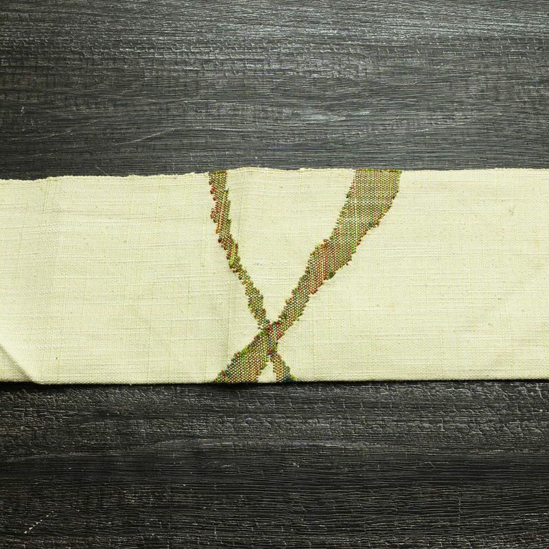 名古屋帯 太鼓柄 正絹 幾何学柄・抽象柄 松葉仕立て なごや帯 リサイクル帯 帯 紬地 緑・うぐいす色_画像13