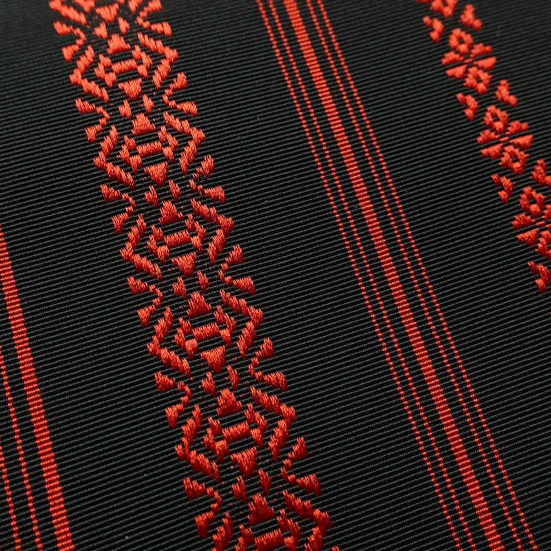 名古屋帯 全通柄 良品 正絹 縞柄・線柄 松葉仕立て なごや帯 リサイクル帯 帯 黒_画像4