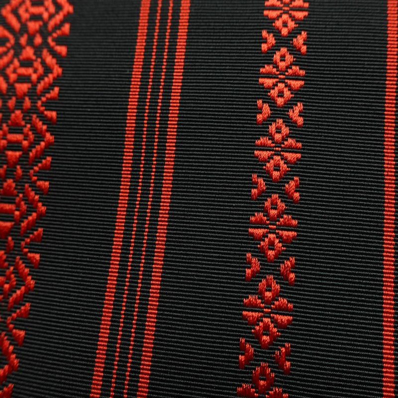 名古屋帯 全通柄 良品 正絹 縞柄・線柄 松葉仕立て なごや帯 リサイクル帯 帯 黒_画像5