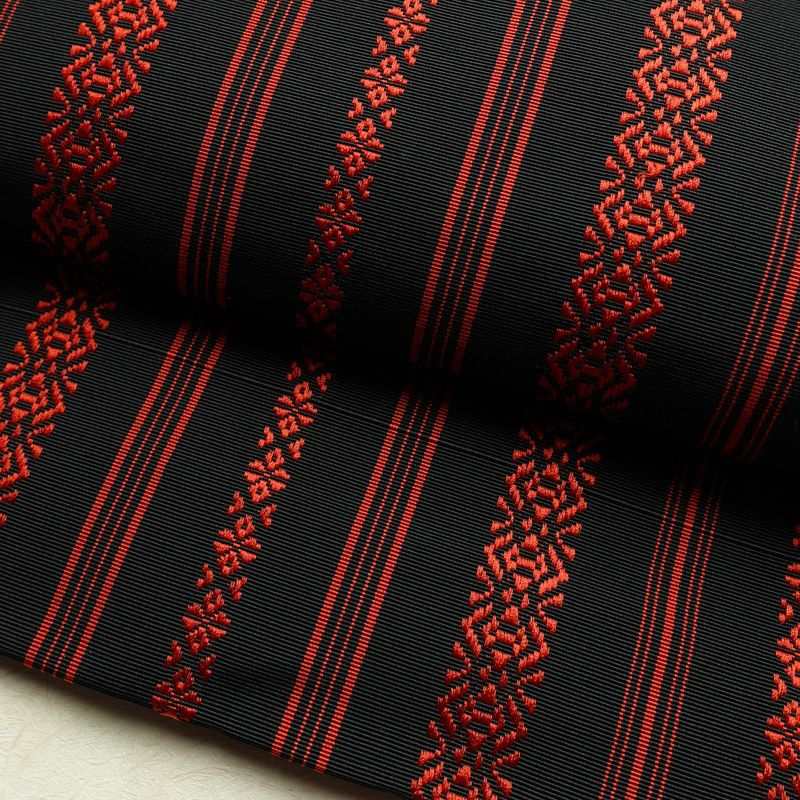 名古屋帯 全通柄 良品 正絹 縞柄・線柄 松葉仕立て なごや帯 リサイクル帯 帯 黒_画像7