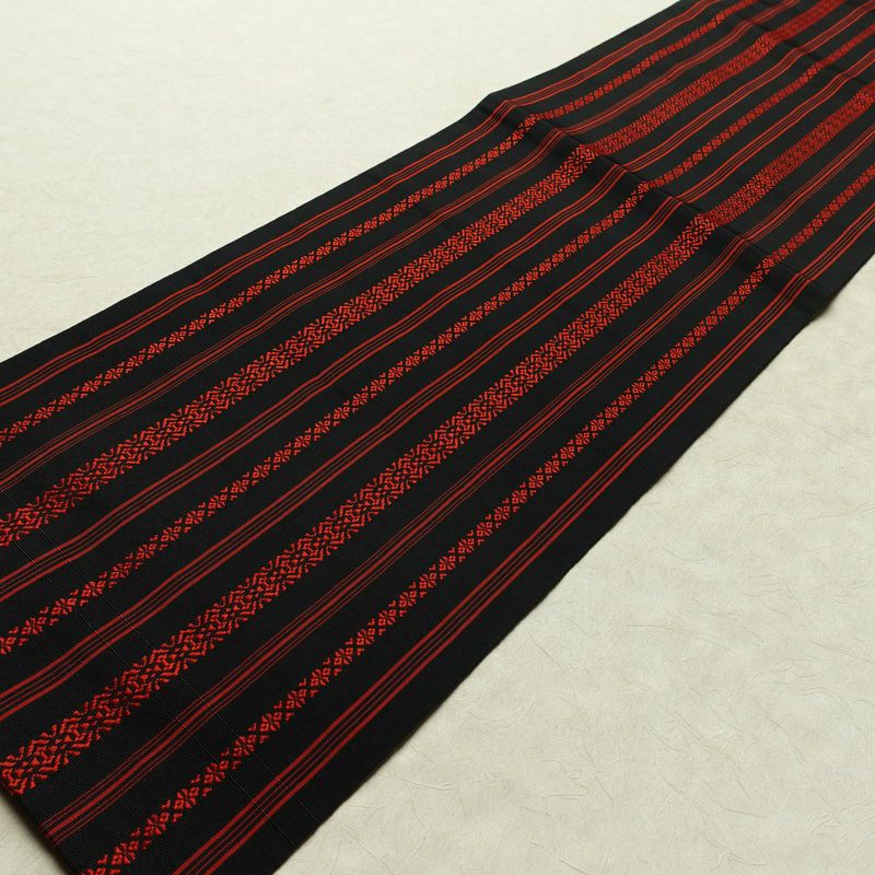 名古屋帯 全通柄 良品 正絹 縞柄・線柄 松葉仕立て なごや帯 リサイクル帯 帯 黒_画像8