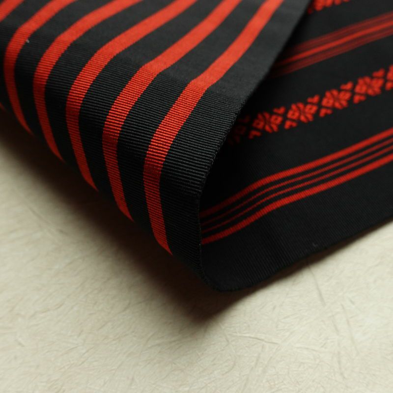 名古屋帯 全通柄 良品 正絹 縞柄・線柄 松葉仕立て なごや帯 リサイクル帯 帯 黒_画像10