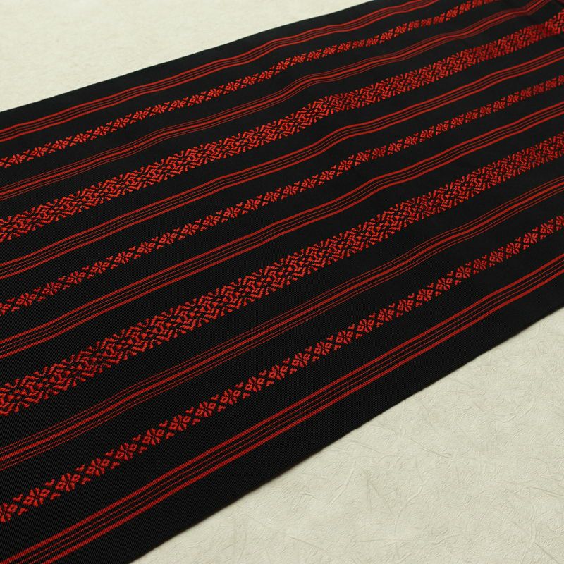 名古屋帯 全通柄 良品 正絹 縞柄・線柄 松葉仕立て なごや帯 リサイクル帯 帯 黒_画像11