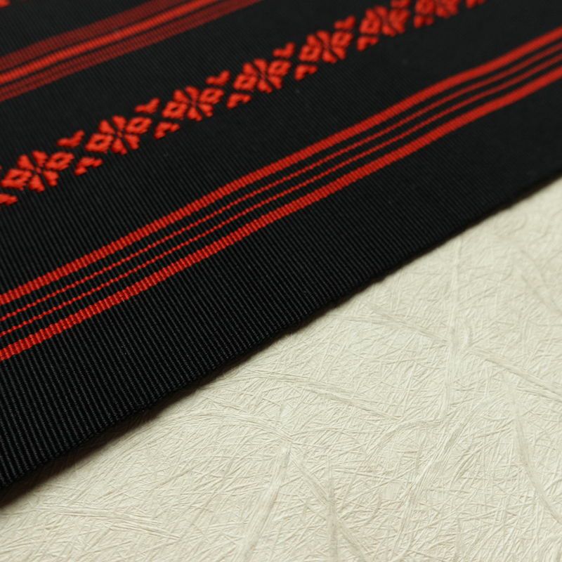 名古屋帯 全通柄 良品 正絹 縞柄・線柄 松葉仕立て なごや帯 リサイクル帯 帯 黒_画像12