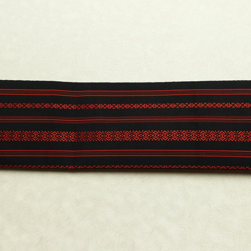 名古屋帯 全通柄 良品 正絹 縞柄・線柄 松葉仕立て なごや帯 リサイクル帯 帯 黒_画像13