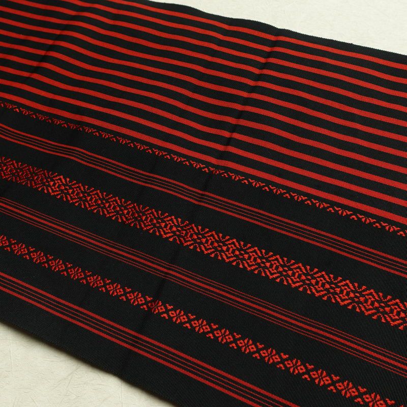 名古屋帯 全通柄 良品 正絹 縞柄・線柄 松葉仕立て なごや帯 リサイクル帯 帯 黒_画像15