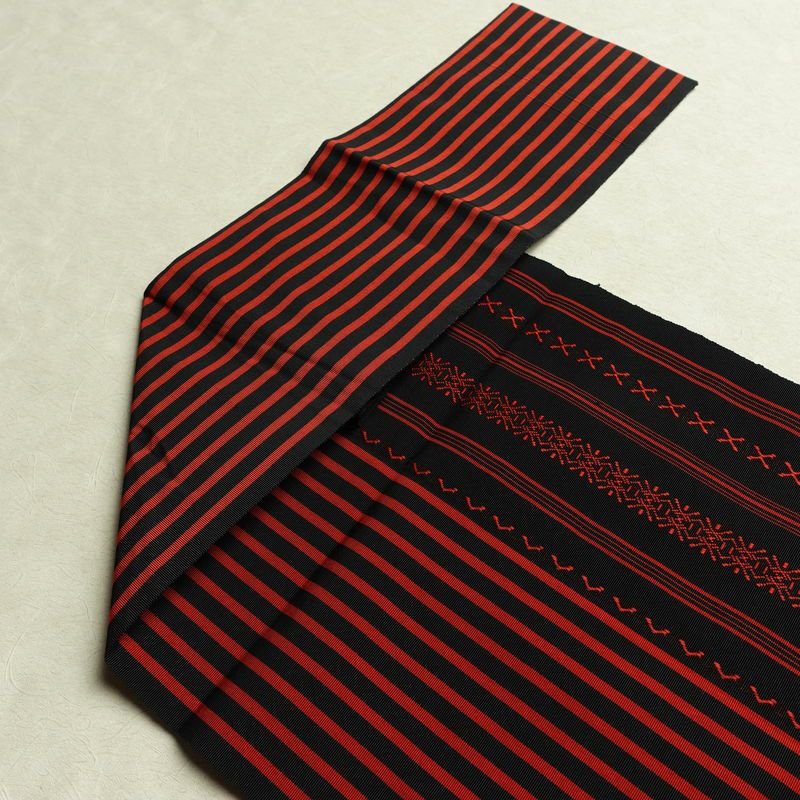 名古屋帯 全通柄 良品 正絹 縞柄・線柄 松葉仕立て なごや帯 リサイクル帯 帯 黒_画像16