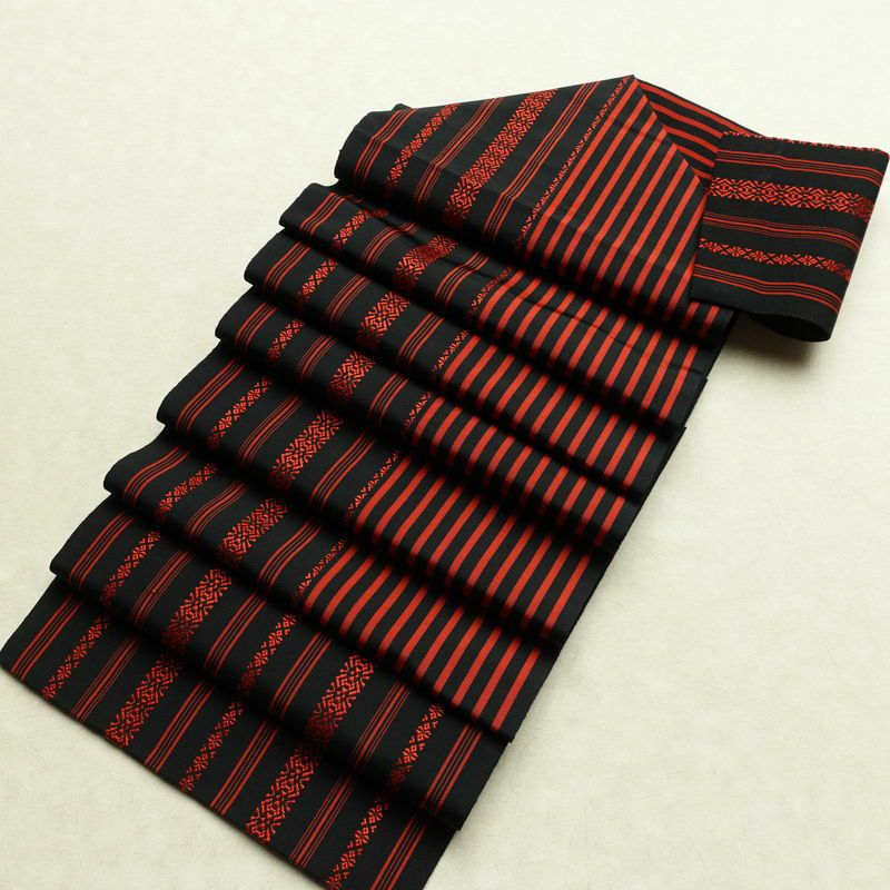 名古屋帯 全通柄 良品 正絹 縞柄・線柄 松葉仕立て なごや帯 リサイクル帯 帯 黒_画像18