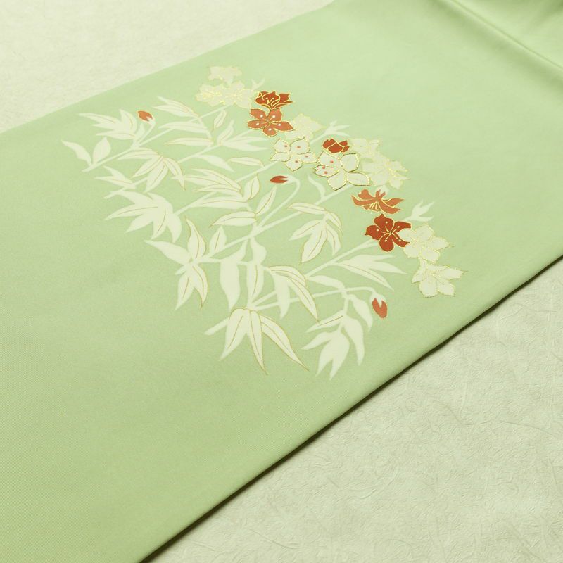 名古屋帯 太鼓柄 良品 金駒刺繍 正絹 花柄 名古屋仕立て なごや帯 リサイクル帯 帯 刺繍 金彩 上品 緑・うぐいす色_画像12