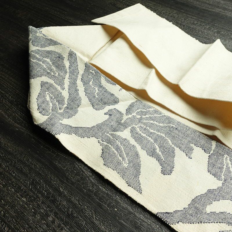 名古屋帯 六通柄 正絹 木の葉・植物柄 名古屋仕立て なごや帯 リサイクル帯 帯 モダン 紬地 白_画像21