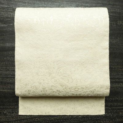 名古屋帯 全通柄 良品 正絹 幾何学柄・抽象柄 松葉仕立て なごや帯 リサイクル帯 帯 白