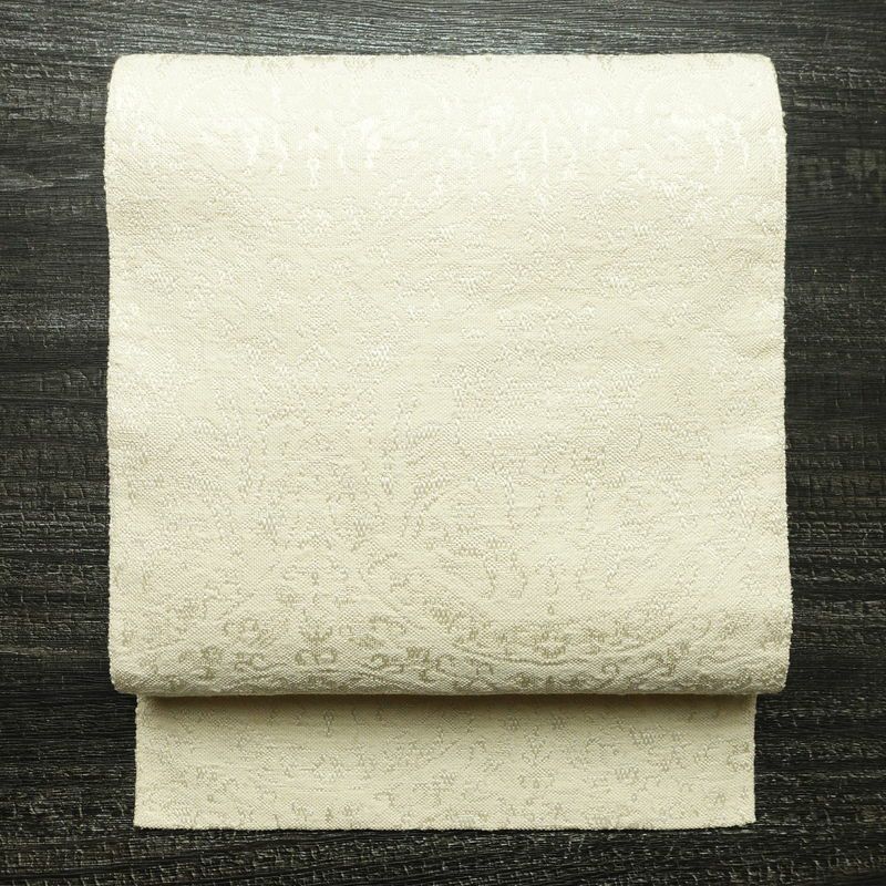 名古屋帯 全通柄 良品 正絹 幾何学柄・抽象柄 松葉仕立て なごや帯 リサイクル帯 帯 白_画像1