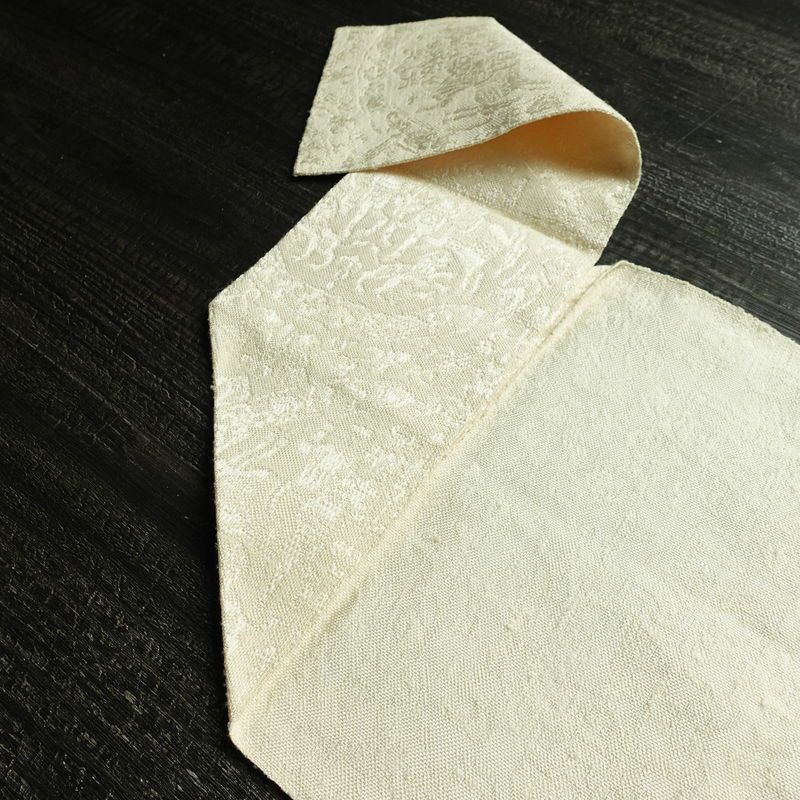 名古屋帯 全通柄 良品 正絹 幾何学柄・抽象柄 松葉仕立て なごや帯 リサイクル帯 帯 白_画像15