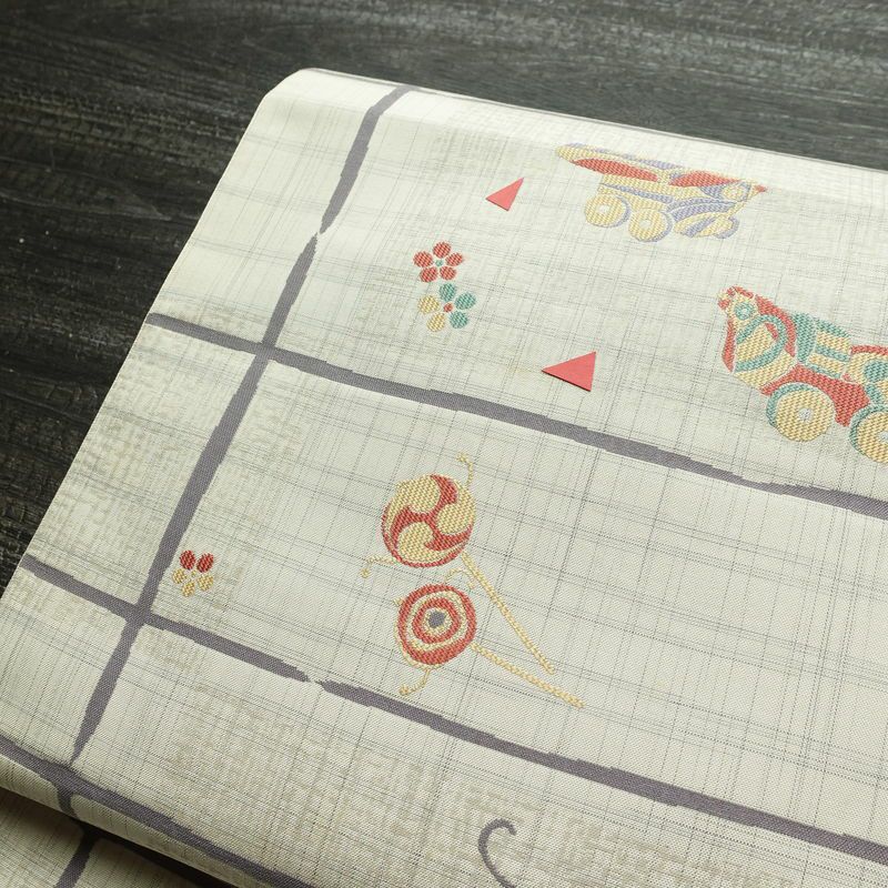 名古屋帯 六通柄 正絹 古典柄 松葉仕立て なごや帯 リサイクル帯 帯 グレー_画像5