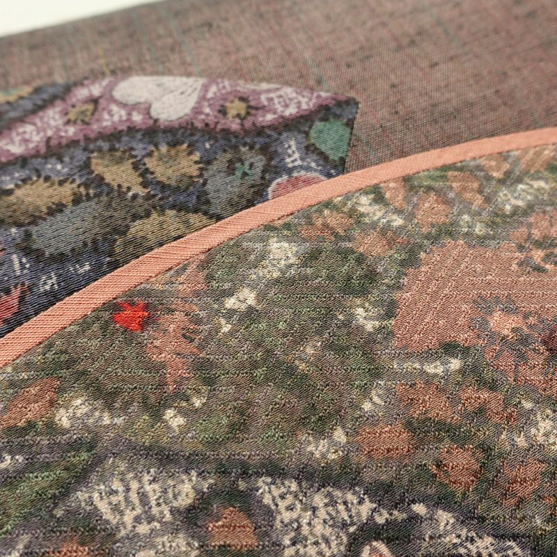 名古屋帯 太鼓柄 正絹 古典柄 通し仕立て なごや帯 リサイクル帯 帯 小豆・エンジ_画像5