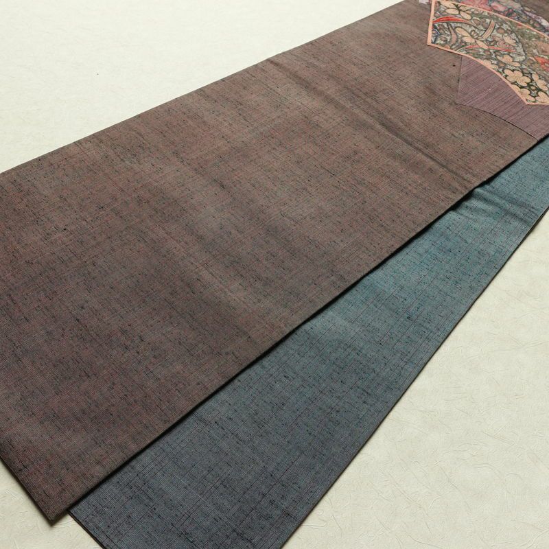 名古屋帯 太鼓柄 正絹 古典柄 通し仕立て なごや帯 リサイクル帯 帯 小豆・エンジ_画像9