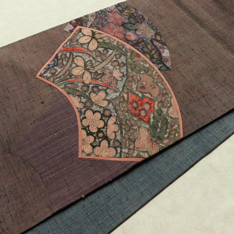 名古屋帯 太鼓柄 正絹 古典柄 通し仕立て なごや帯 リサイクル帯 帯 小豆・エンジ_画像11