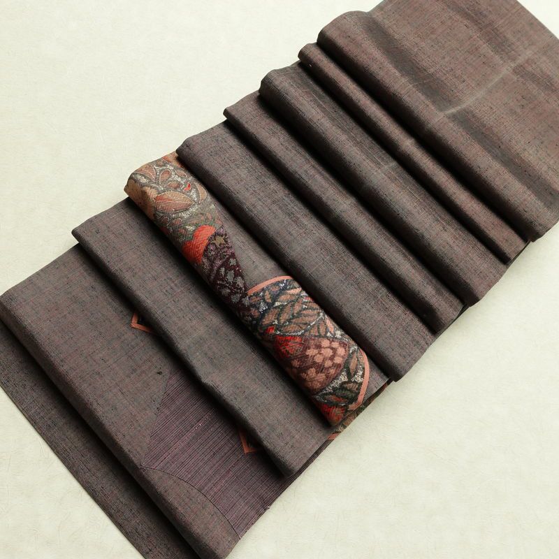 名古屋帯 太鼓柄 正絹 古典柄 通し仕立て なごや帯 リサイクル帯 帯 小豆・エンジ_画像20