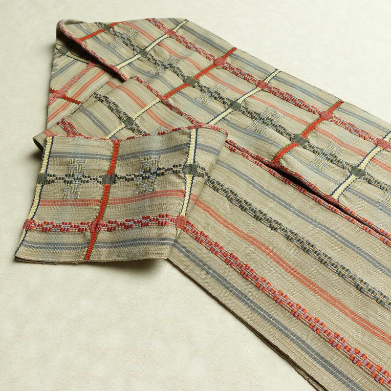 名古屋帯 六通柄 正絹 縞柄・線柄 名古屋仕立て なごや帯 リサイクル帯 帯 ベージュ_画像21