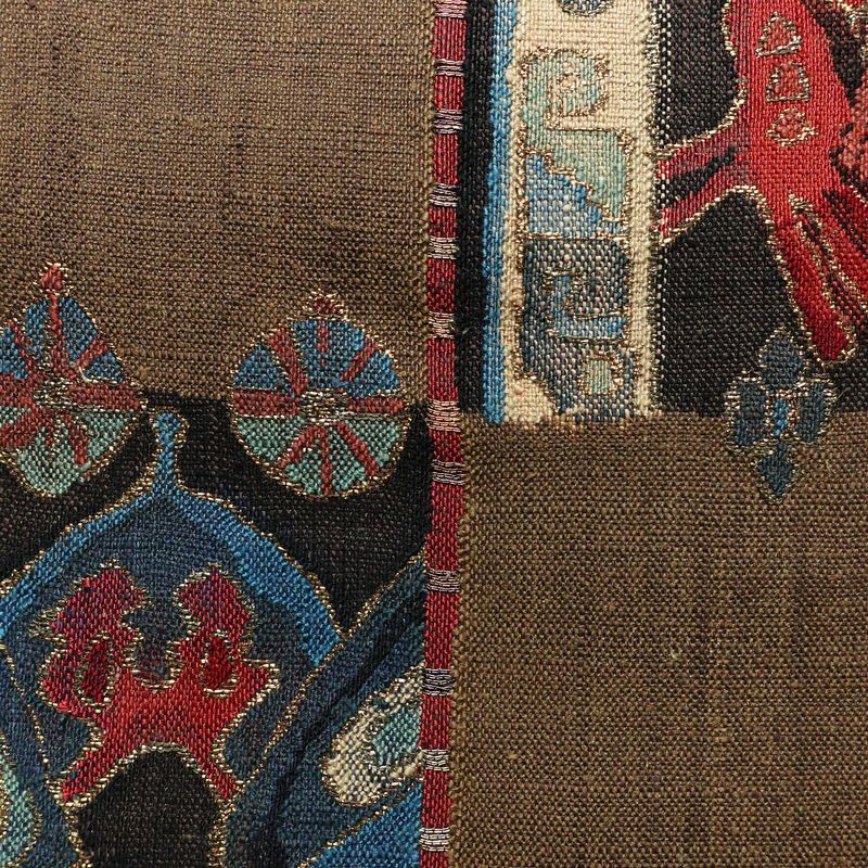 名古屋帯 太鼓柄 美品 正絹 幾何学柄・抽象柄 松葉仕立て なごや帯 リサイクル帯 帯 金糸 モダン 茶_画像2